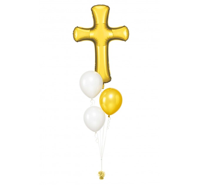 Ballonbouquet zur Taufe oder Hochzeit – Kreuz (103 cm) + 3 Ballons