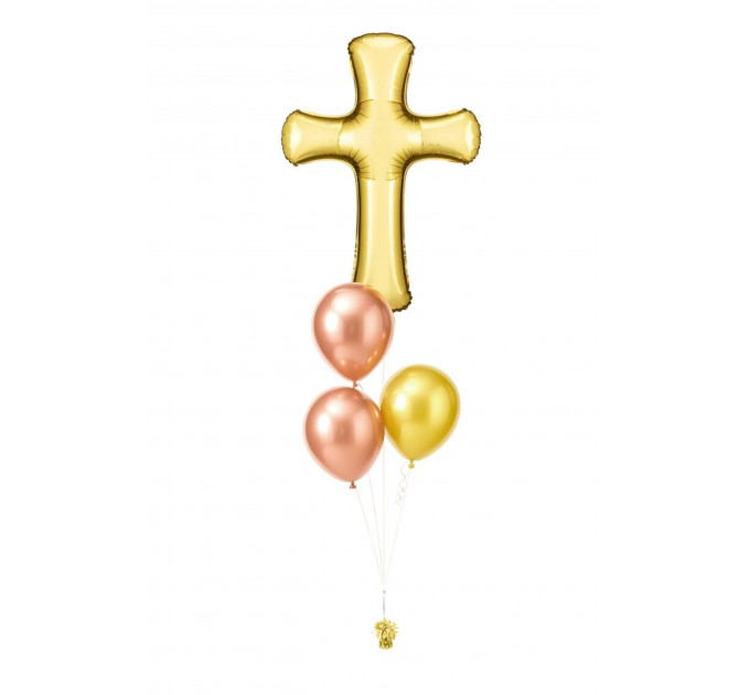 Ballonbouquet zur Taufe oder Hochzeit – Kreuz (103 cm) + 3 Ballons