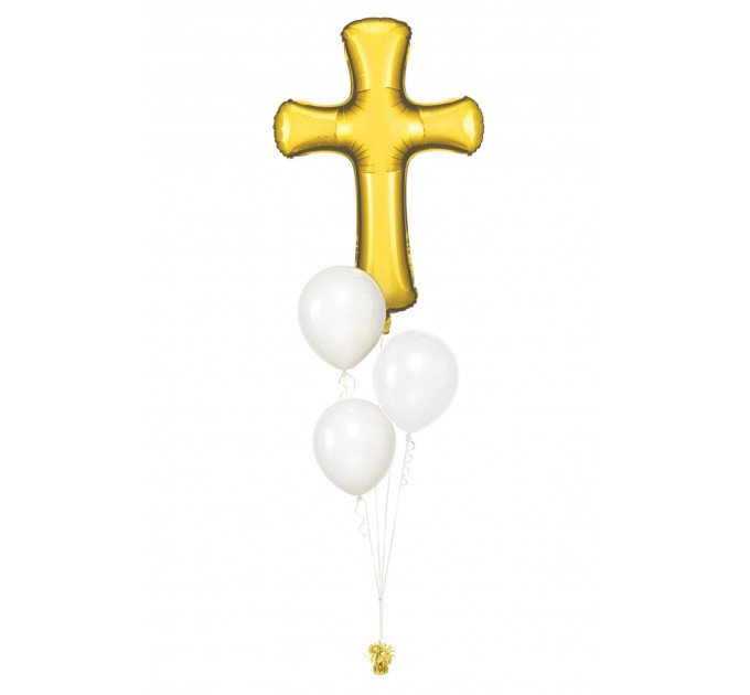 Ballonbouquet zur Taufe oder Hochzeit – Kreuz (103 cm) + 3 Ballons