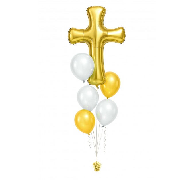 Ballonbouquet zur Taufe zu anderen religiösen Anlässen  – Kreuz (103 cm) + 5 Ballons