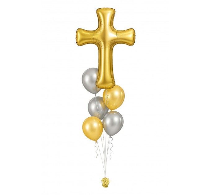 Ballonbouquet zur Taufe oder Hochzeit – Kreuz (103 cm) + 5 Ballons