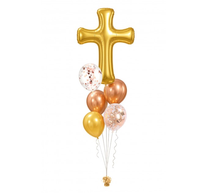 Ballonbouquet zur Taufe oder Hochzeit – Kreuz (103 cm) + 5 Ballons
